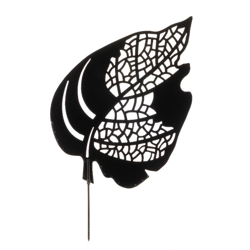 Recycled Metal Skeleton Leaf Stake - Wide Black